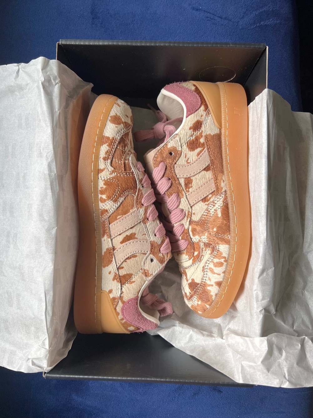 Coolway Women's Suede Leather Cream and Brown Cow Print Sneakers New Size US 6 - Picture 6 of 11